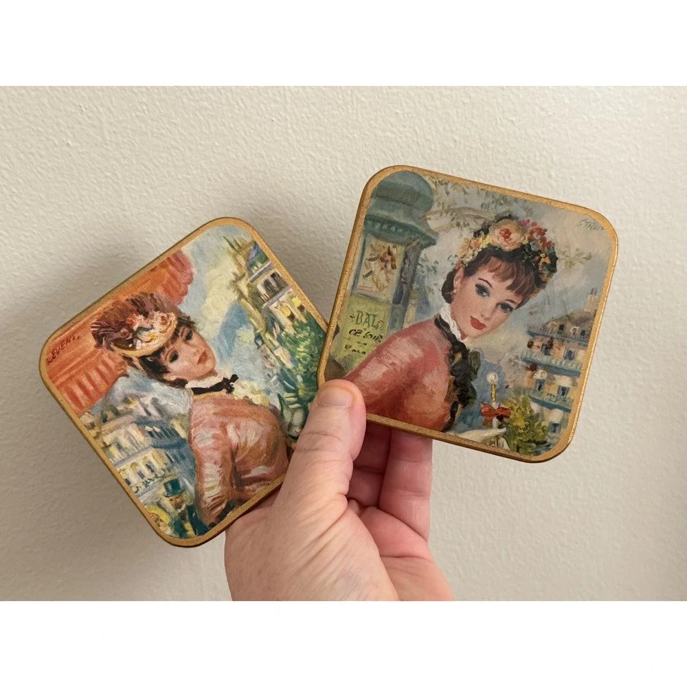 Vintage Win-El-Ware Box if Parisienne Ladies Drink Coasters, Set of 5